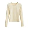 Camiseta ajustada de cuello redondo pequeño estilo Kardashian europea y americana para mujer, otoño, nuevo color liso, camiseta interior, top ajustado de celebridad de internet