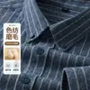 Camisa de hombre de algodón de fibra larga de Xinjiang cepillado, fácil de cuidar, con cuello, a rayas, cálida de otoño, manga larga para hombre