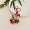 Lindo Llavero de Conejo con Pedrería Aleación de Zinc Zanahoria con Diamantes de Colores Colgante para Bolso Regalo Mayoreo