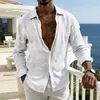 Camisa Casual Madura de Manga Longa Respirável para o Dia a Dia, Preguiçosa, Solta, Versátil, Imitação de Algodão e Linho, Cor Sólida, Manga Longa, com Gola, Masculina