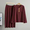 Ropa Europea Transfronteriza Otoño e Invierno Estilo Francés Hebilla Metálica Suéter de Punto Holgado Conjunto Falda Larga Plisada Elegante Estilo Europeo y Americano para Mujer