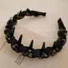 Diadema de satén con estampado de leopardo retro y pedrería para mujer, nuevo estilo de moda 2026, corona alta, voluminosa, con dientes para un ajuste antideslizante