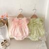Mameluco de Verano para Bebé Niña a la Moda con Mangas con Volantes y Lazo, Dulce Mono para Bebé con Diseño Triangular para Trepar