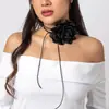 Joyería Transfronteriza Europea y Americana Retro Choker Pull Flor de Tela Collar Simple Cera Línea Cinta Borla Collar