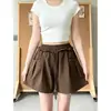 Shorts feminino preto doce e jovial, novo estilo verão 2026, ideal para baixinhas, modelagem solta, emagrecimento, casual, calça pantalona larga com babados