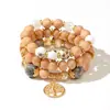 Pulseiras Personalizadas de 3 Camadas, Pulseiras Elásticas Coloridas com Contas de Vidro de Toque Fresco, Contas de Cerâmica, Joias de Mão Clássicas