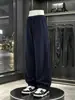 Calça de moletom larga estilo americano de corte justo para homens, calça esportiva casual de academia de alta qualidade para outono, calças compridas largas de perna curva soltas