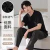 [Algodón Puro] Pijama para Hombre 2026 Nuevo Verano Manga Corta Pantalón Largo Cuello Redondo Pulóver Informal Vestible Ropa para el Hogar