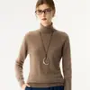 Camada base casual de malha de cashmere para outono e inverno, elegante cor sólida, manga longa, gola alta, quente e macia, estilo coreano para mulheres