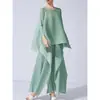 Conjunto de Top Pleats Miyake 2025 Nuevo de Alta Gama con Pantalones de Pierna Ancha con Diseño Asimétrico para un Look Adelgazante y Artístico