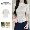 Camiseta de manga tres cuartos con cuello semialto de Lyocell K2962 para mujer, ajuste slim de verano, versátil, top básico de hombro normal