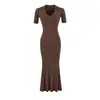 8708-2026 Estilo Novo Primavera e Verão Saia Longa Ajustada na Cintura, Slim Fit, que Valoriza o Quadril Vestido Sexy de Manga Curta Estilo Europeu e Americano para Mulheres