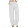 Amazon 2023 Nuevos Pantalones Casuales para Mujer de Talla Grande Europeos y Americanos Color Sólido Algodón Lino Holgados Cintura Alta Pantalones de Pierna Ancha con Cordones