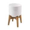Vaso de Flor de Cerâmica Popular da Amazon Branco para Chão Estilo Nórdico com Estrutura de Madeira para Interior e Exterior Vaso Cilíndrico Personalizado com LOGO