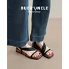 ¡Versión de piel de oveja! Sandalias de Suela Gruesa con Punta Cuadrada de Una Sola Tira para Mujer para Ropa de Exterior Verano 2025 Nuevas Sandalias Retro Elegantes de Dos Usos