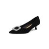 Dos tipos de zapatos de tacón alto con hebilla cuadrada y diamantes de imitación, con temperamento puntiagudo y boca baja, femeninos de tacón alto, primavera 2023, nuevos zapatos de una sola capa de estilo europeo y americano