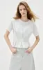 ELLE Camiseta de mujer de alta gama estilo francés, plisada, cuello redondo, manga corta, 26 nuevos, holgada, casual, para ir al trabajo, top 96461
