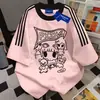 Camiseta de Manga Curta com Três Listras de Marca da Moda 100% Algodão Puro para Homens e Mulheres, Verão, Comprimento Médio, Caimento Solto, Emagrecedor, Gola Redonda, Top Versátil