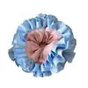 Goma para el pelo de tela estilo coreano con bloques de color de hortensias y bordes rizados, doble capa rosa-azul-amarillo, accesorio de alta gama para el cabello para mujer