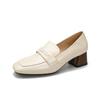 Zapatos Británicos para Mujer Primavera 2024 Retro Punta Cuadrada Tacón Grueso Zapatos de Salón para Todas las Estaciones Mocasines de Tacón Medio Estilo Retro que Aumentan la Altura