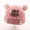 Bonitos y adorables gorros de otoño e invierno para niños, con diseño de poner, material de punto y una serie de dibujos animados, que brindan abrigo y protección para los oídos para bebés y niños pequeños.