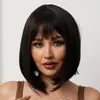 Touca de fibra química europeia e americana transfronteiriça, franja natural fofa, cabelo liso nos ombros, peruca feminina, vendas diretas da fábrica