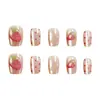 Manicura Uñas Portátiles Gato Ojo de Fresa Gotas de Agua Tridimensionales Parches de Manicura de Verano Uñas Dulces Uñas Portátiles 30 Piezas