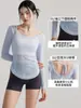 Blusa de Ropa de Yoga de Espalda Suelta y Hermosa, Ligera y Transpirable para Correr y Deportes de Manga Larga Sexy sin Espalda Color Contrastante Blusa Deportiva