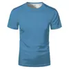 Camiseta casual solta respirável de cor sólida com estampa 3D, nova para o verão europeu e americano, masculina, gola redonda, manga curta, atacado