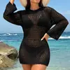 Estilo Novo Europeu e Americano Casual de Férias com Recortes Manga Longa Pulôver Cor Sólida Moda Camisa com Proteção Solar Média Cobertura de Praia