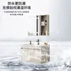 Set de Muebles de Baño de Aluminio Espacial Color Crema con Lavabo Integrado de Cerámica y Tocador de Esquinas Redondeadas para Uso en Hotel