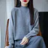 Suéter de punto para mujer con diseño versátil de capa interior, nuevo top base brillante de seda para otoño e invierno, cuello medio alto, nicho
