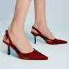 Sandalias de Tacón Alto Stiletto de Punta Aguda Color Vino Tinto Cerradas con Correa Trasera para Mujer, Estilo Transfronterizo Europeo y Americano, Modernas, Elegantes, Versátiles