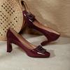 Zapatos de Tacón Alto Cuadrados Personalizados con Tacón Grueso que No Cansan los Pies, Zapatos de Boda Rojos de Charol 2025 Nuevos Zapatos de Salón Franceses Primavera y Otoño