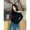 Toma real: Suéter de punto de manga larga para mujer, color liso, cuello asimétrico, camiseta base ajustada de manga corta, suéter cálido de otoño e invierno 18105