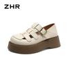 Sandalias Romanas de Suela Gruesa ZHR para Mujer, Nuevos Zapatos de Jaula de Cerdo Tejidos Baotou de Verano, Zapatos de Agujero Hueco de Dos Usos para Mujer