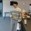 Novo suéter de tricô masculino outono e inverno, estilo old money, listrado, gola redonda, caimento justo, versão japonesa e coreana, caimento justo, atacado de fábrica transfronteiriço