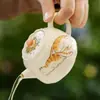Tetera Pequeña de Cerámica con Esmalte Beige y Gato Naranja de la Suerte para Uso Doméstico, Tetera de Cerámica de Alta Gama con Filtro, Juego de Té Kung Fu