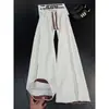 Pantalones de chándal rectos de retazos a cuadros blancos y grises para hombre, diseño de otoño de peso pesado, pantalones ligeramente acampanados, pantalones deportivos casuales americanos