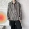 Camisa Listrada Retrô Americana Masculina Outono Manga Longa Vintage Sensação Preguiçosa Top Casual Tamanho Plus Jaqueta Solta