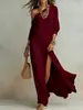 Vestido de punto plisado con abertura de manga larga elegante para mujer, sitio web independiente transfronterizo europeo y americano, verano 2026