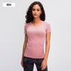 Primavera Nuevo Europeo y Americano Skinny Alto Deportivo Ocio Camiseta de Manga Corta Cuello Redondo para Mujer para Correr Fitness Yoga
