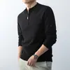 Suéter de malha masculino com zíper, gola redonda semi-alta, manga longa, top versátil, polo, confortável e moderno, disponível para atacado