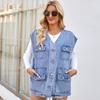 Roupas femininas de comércio exterior transfronteiriço europeu e americano estação independente Amazon novo lavado multi-bolso personalidade Colete colete jeans moda