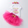 Atacado transfronteiriço ins roupas infantis novo desenho animado aniversário manga curta vestido princesa cor acessório de cabeça conjunto de três peças