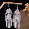 Pendientes Retro de Estilo Étnico Miao Plateados Transfronterizos Europeos y Americanos Pendientes Largos con Borlas de Flor Estilo Bohemio Personalizados
