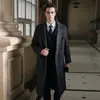 Casaco de lã de alta qualidade para outono e inverno, casaco trench de lã de comprimento médio masculino, casaco de lã estilo coreano sobre o joelho, caxemira não dupla face