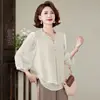 Ropa de Verano para Mamá Blusa de Gasa Top Estilo Chino Camiseta Falso Dos Piezas Ropa para Mujeres de Mediana Edad y Mayores Novedad de Verano Top Pequeño de Manga Tres Cuartos