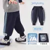 [7A Antibacteriano] Calça Moletom para Meninos Cor de Outono Color Block Versátil Nova Casual Esportiva Calça Longa Calça Jogger Infantil