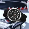 Reloj deportivo de cuarzo multifuncional para hombre con correa de silicona hipoalergénica, tres subesferas y seis manecillas, pantalla de 24 horas para hombre